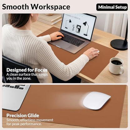 AFIING Leather Desk Mat, Brown, 23.6" x 13.8", Desk Pad Protector - color: Brown, size: 23.6" x 13.7"