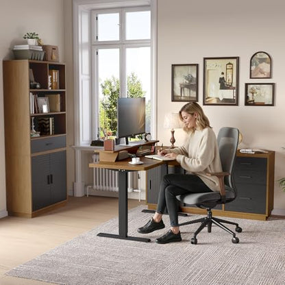 ONBRILL 63 x 24 Inches Standing Desk with Adjustable Monitor Shelf, Oak - color: Oak Brown, size: 63in