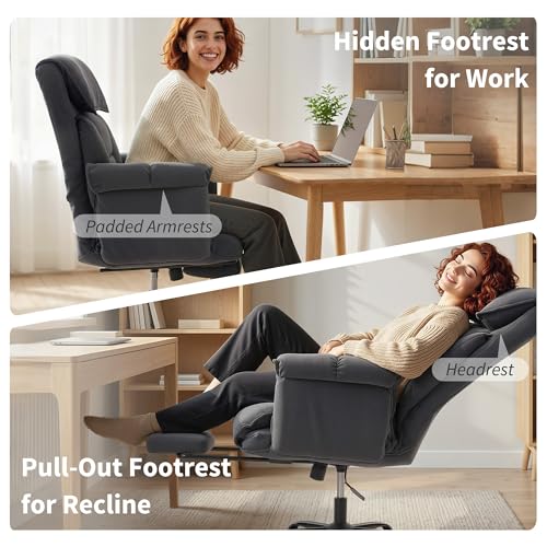 HOMCOM Executive Office Chair Comfy with Foot Rest, Reclining Swivel Computer Desk Chair with High Folding Back, Thick Cushion, Padded Armrest, Adjustable Height, Rolling Wheels, Dark Gray - color: Dark Gray