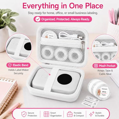 PAIYULE Hard EVA Case for Phomemo D30/D35 for Nelko P21 Label Maker - color: White