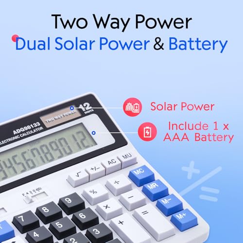 M&G Desk Calculator 12 Digit Extra Large LCD Display, Dual Solar Power and Battery, Accounting Calculator with Big Button, Battery Include, Perfect for Office Business Home Daily Use - style: Large Mechanical Buttons