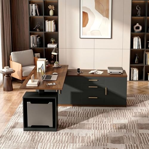ModernMate L Shaped Electric Standing Desk with Drawers & Power Outlets