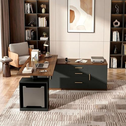 ModernMate L Shaped Electric Standing Desk with Drawers & Power Outlets