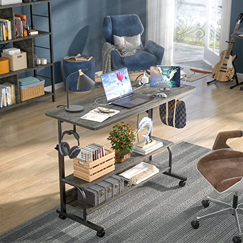 Armocity 39" Rolling Standing Desk with Charging Station for Couch Bed - color: Grey Oak, size: 39''