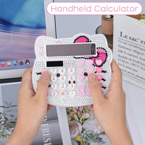 Women Calculators,Desktop Calculator 12 Digit with Large LCD Display and Sensitive Button, Solar and Battery Dual Power, Standard Function for Office, Home, School (White + White Diamonds) - color: White + White Diamonds