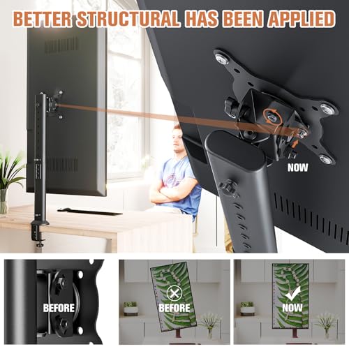 HEMUDU Single Tall Desk Monitor Arm Mount Stand Fit for 27 inch to 42 inch Flat Curved Computer Screen with Swivel, Height Adjustable, Rotation,Holds up to 77lbs, Black - size: 27 inch - 42 inch