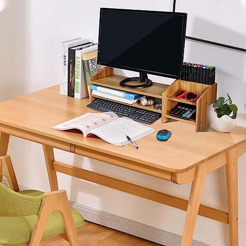 Catekro Monitor Stand Riser, 2 Tiers Wood Monitor Riser Stand Brown