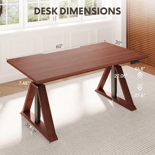 FLEXISPOT 60 x 30 Inch Oak Executive Standing Desk, Walnut | Mid-Century Modern Sit-Stand Desk, Architectural V-Frame Design, Multi-Monitor Setups, Dual Motor & 220 LBS - color: Walnut, size: 60"x30" Oak