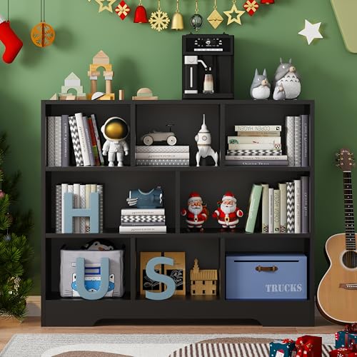 Book Shelf, 8 Cubes Storage Organizer, Open Shelf Bookcase Black Bookshelf | 3-Tier Wooden Cube Shelf, Freestanding Cube Storage for Bedroom, Living Room, Home Office - color: Black, size: 8 Cubes-1 PCS
