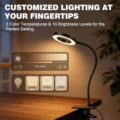 LED Desk Lamp with Clamp, Clip on Book Light for Reading