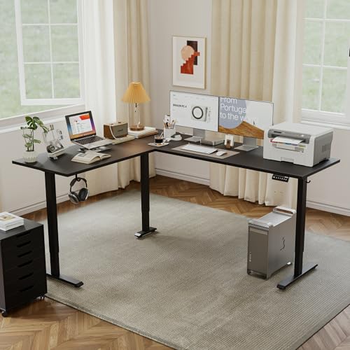Agilestic 75 x 61 Inch L Shaped Electric Standing Desk, Black - color: Black, size: 75x61 Inch