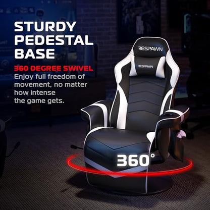 RESPAWN 900 Gaming Recliner Chair with Footrest, Cup Holder and Swivel | Ergonomic gaming recliner with footrest, cup holder, lumbar support, 135° recline & 360° swivel for console gaming - color: White