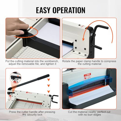 VEVOR Heavy Duty Paper Cutter, 12" Industrial Commercial Guillotine Paper Cutter for A4 Paper, 400 Sheet Capacity, Solid Steel Construction, Stack Paper Trimmer for Office Home School Shop, White - size: 12" Cutting width