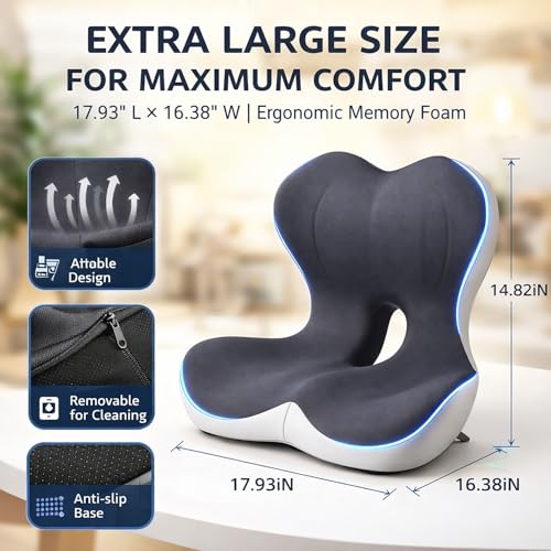 Seat Cushion and Lumbar Support for Office Chair & Car Seat, Memory Foam Ergonomic Design for Long Sitting, Sciatica Support & Tailbone Pressure Relief