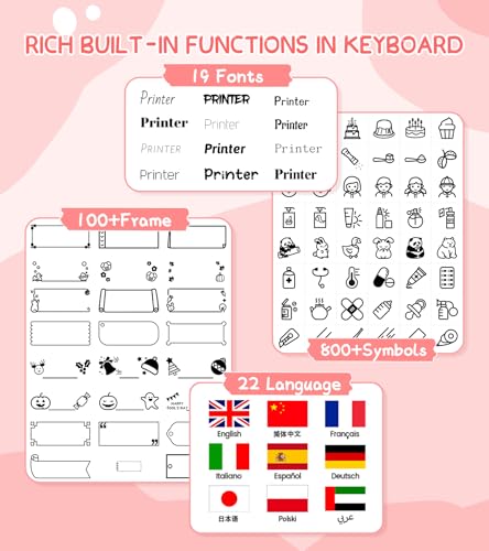 D210S Label Maker Machine with Tapes, Pink Label Maker Waterproof-Labels, Desktop Labeler with 4PK Tapes Laminated White for Home Kids School Supplies, Keyboard Labeler with 16 Fonts 800+ Icons - color: Pink, style: label maker with 4 tapes