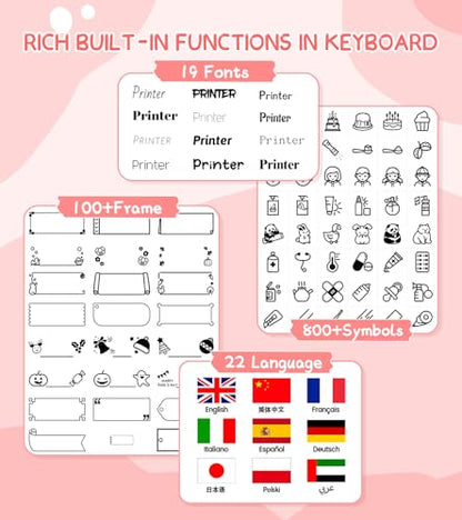 D210S Label Maker Machine with Tapes, Pink Label Maker Waterproof-Labels, Desktop Labeler with 4PK Tapes Laminated White for Home Kids School Supplies, Keyboard Labeler with 16 Fonts 800+ Icons - color: Pink, style: label maker with 4 tapes