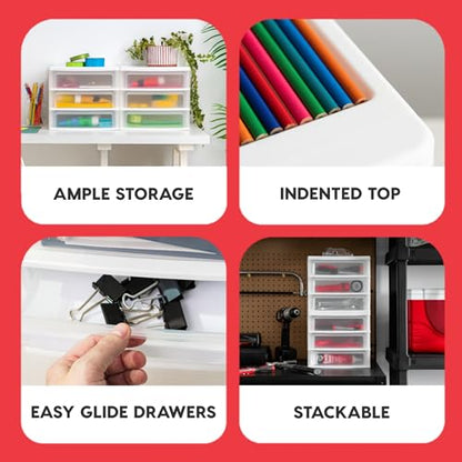 IRIS USA 2-Pack, 3-Drawer Medium Plastic Stacking Desktop Organizer, White - color: White, style: Medium - 2 Pack