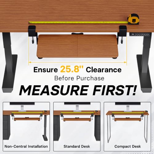 BONTEC KMT01 Under Desk Keyboard Tray, Pull-Out Keyboard & Mouse Platform with C-Clamp, 25.6 x 11.8 in Space-Saving Ergonomic Slide-Out Drawer, Walnut - color: Walnut, size: 25.6" x 11.8"