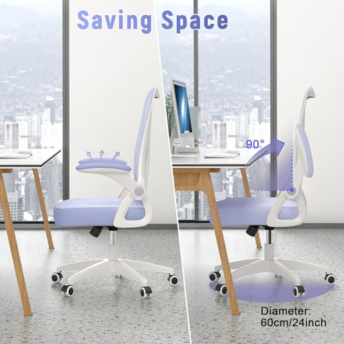 naspaluro Home Office Desk Chair Mid Back with Adjustable Height Purple | Comfy Ergonomic Chair with Flip-Up Arm and Lumbar Support, Breathable Mesh Swivel Computer Chair for Study Working Teacher - color: Light Purple