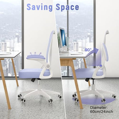 naspaluro Home Office Desk Chair Mid Back with Adjustable Height Purple | Comfy Ergonomic Chair with Flip-Up Arm and Lumbar Support, Breathable Mesh Swivel Computer Chair for Study Working Teacher - color: Light Purple