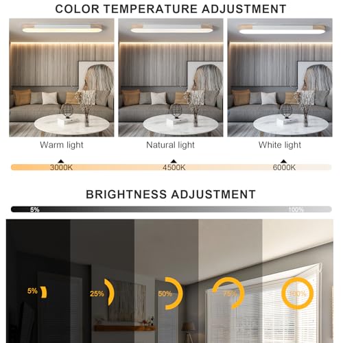 Qcyuui Modern LED Ceiling Light,39.4 Inch Dimmable LED Flush Mount Ceiling Lights,White and Gold Long Ceiling Light Fixture for Office Bedroom Kitchen Hallway (48W/3000-6500K) - color: White and Gold/Dimm/48W/39.4IN/3000-6500K, size: 39.4in