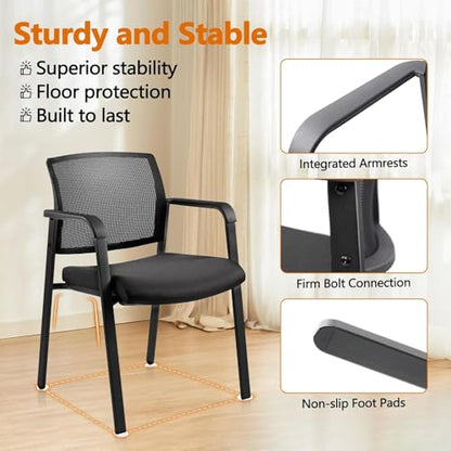 CLATINA Home Office Desk Chair No Wheels,Ergonomic Mesh Mid Back Stacking Arm Chair for Remote Learning,Small Office,Guest Chair,College Apartment (Black, 4 Pack)