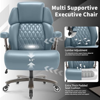 Big and Tall Office Chair 700lbs, Ergonomic High Back Computer Desk Chair | Adjustable Headrest&Lumbar Support, 3D Flip Arms, Large Wheels, Heavy Duty Metal Base, Thick Padded Wide Seat Executive Chair - color: Blue
