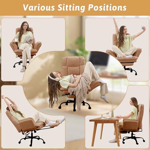 Wider Seat Office Chair with Flip Armrests for Criss Cross Legged&Cats, Big and Tall Executive Ergonomic Reclining Chair with Footrest&Lumbar Pillow, Teddy Fleece Desk Chair,Brown Vanity Chair - color: Brown