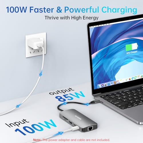 USB C Adapters for MacBook Pro/Air,Mac Dongle with 3 USB Port,USB C to HDMI, USB C to RJ45 Ethernet,MOKiN 9 in 1 USB C to HDMI Adapter,100W PD Charging, USBC to SD/TF Card Reader USB C Hub