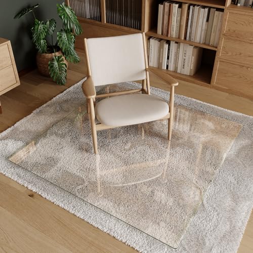 Koonmi Tempered Glass Chair Mat 46"x46" - Premium Office Chair Mat for Hardwood Floors & Low-Pile Carpet with 4 Non-Slip Pads - Thick Scratch-Resistant Surface - size: 46*46