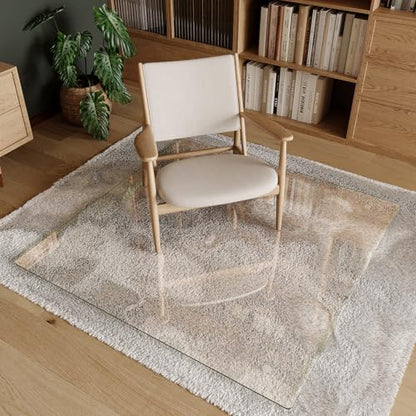 Koonmi Tempered Glass Chair Mat 46"x46" - Premium Office Chair Mat for Hardwood Floors & Low-Pile Carpet with 4 Non-Slip Pads - Thick Scratch-Resistant Surface - size: 46*46
