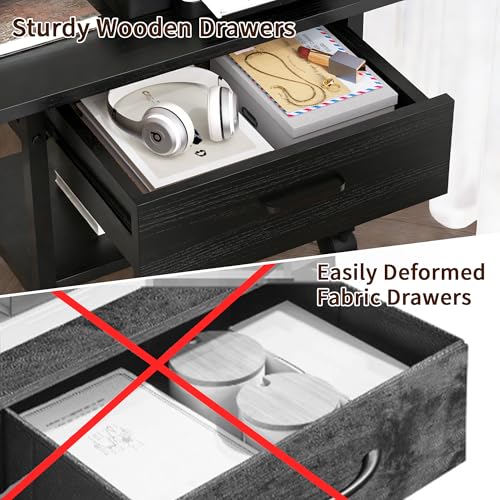 Aetheris Heavy-Duty Printer Stand with Locking Wheels, 2 -Tier Under Desk Table with Storage Drawer, Large Rolling Cart, Printer Table, Fits Printer Scanner Fax Machine (Black) - color: Black