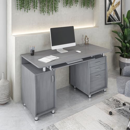 Techni Mobili 48''W Computer Desk with File Cabinet & Drawers, Grey | Home Office, Keyboard Tray, Storage, Computer Workstation, Ideal for home office, Workspace organization - color: Grey