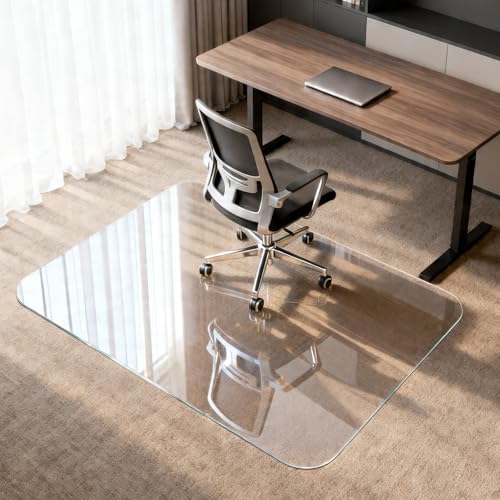 Kuyal Chair Mat for Carpet, Heavy Duty Tempered Glass Office Chair Mat | 36" x48", 1/5" Thick Computer Chair Mat with Rounded and Polished Edges, Can be Used on Carpet or Hard Floor, Ship Flat - size: 36" x 48" x 1/5" Rectangle