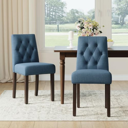 Upholstered Dining Chairs Set of 2, Modern Fabric Dining Chairs with Tufted Design, Kitchen Side Chairs, Farmhouse Dinner Chair with Wood Legs for Kitchen Restaurant Living Room, Blue - color: Blue, size: Set of 2