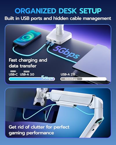 ARES WING 17-40 Inch Heavy Duty Monitor Arm with USB, White - color: White, style: With USB
