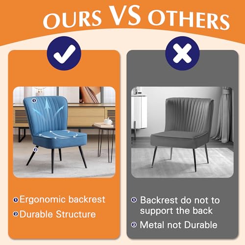 Alunaune Modern Blue Accent Chair Set of 2 Living Room Chairs, Upholstered Bedroom Furniture Sets Armless Slipper Reception Club Chair Guest Couch Comfy Wingback Single Sofa - color: Blue