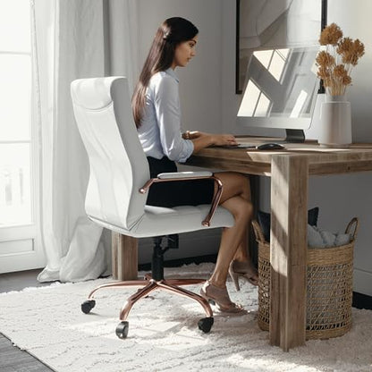 Flash Furniture LeatherSoft Executive Office Chair, White/Rose Gold | 360° Swivel, Height Adjustable, Commercial Grade - color: White Leathersoft/Rose Gold Frame