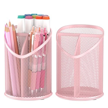 Delifox 2 Pack Pen Holder Mesh Round Pencil (Pink) - color: Pink