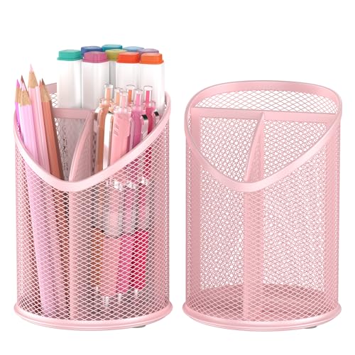 Delifox 2 Pack Pen Holder Mesh Round Pencil (Pink) - color: Pink