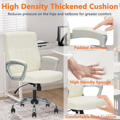 CLATINA Office Computer Desk Chair Executive Mid Back Chair Comfortable Ergonomic Managerial Chair Adjustable PU Leather Home Office Desk Chair Swivel, White 1PK - color: White, size: 1 Pack