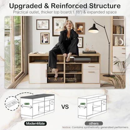 ModernMate 63" Lateral File Cabinet with Lock, 2-Drawer Home Office Storage - color: Light Walnut
