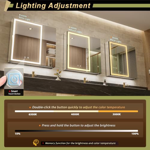 30*28 inch Two-door Aluminum LED Lighted Bathroom Medicine Mirror Cabinet | Light Adjustable, Sockets & USBs inside, Anti-Fog, Easy to Install - color: 30*28 Two-door