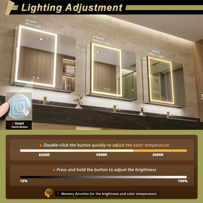30*28 inch Two-door Aluminum LED Lighted Bathroom Medicine Mirror Cabinet | Light Adjustable, Sockets & USBs inside, Anti-Fog, Easy to Install - color: 30*28 Two-door