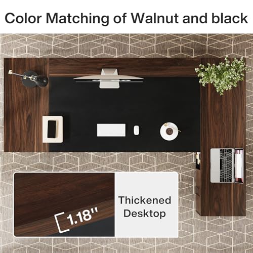 Tribesigns 78" L-Shaped Executive Desk, Large Office Desk with Drawers and File Cabinet, Modern Business Furniture for Home Office (Walnut & Black) - color: Walnut & Black