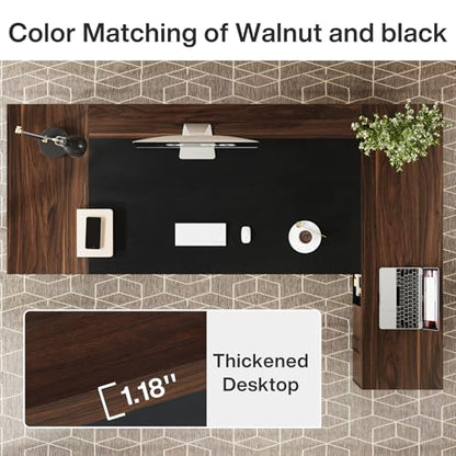 Tribesigns 78" L-Shaped Executive Desk, Large Office Desk with Drawers and File Cabinet, Modern Business Furniture for Home Office (Walnut & Black) - color: Walnut & Black