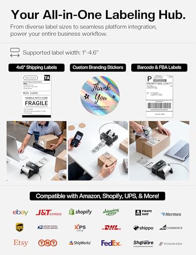 Phomemo Shipping Label Printer Upgraded with Touch Screen & Label Holder | 4x6 wireless thermal label printer for small business & shipping package, compatible with Amazon, Shopify, USPS - color: Black