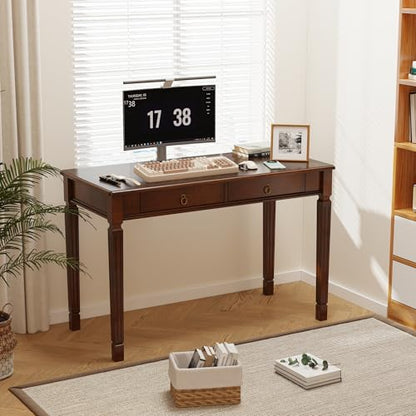 Solid Wood Writing Desk, Home Office Desks with 2 Storage Drawers, 46.1" Mid-Century Modern Walnut Tables, Secretary Desk for Home Office, Easy Assembly Vanity Desk, Study Table Station BSZD1258 - size: 46.1"