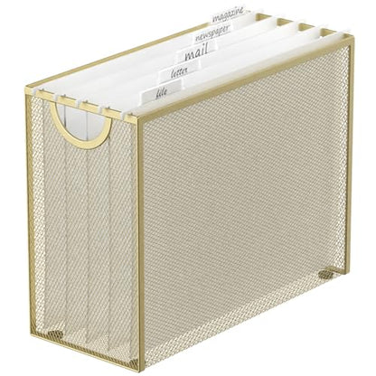Sinboun Hanging File Organizer Includes 5 Hanging Folders for Office, Gold - color: Gold
