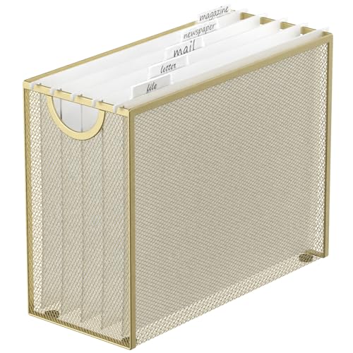 Sinboun Hanging File Organizer Includes 5 Hanging Folders for Office, Gold - color: Gold